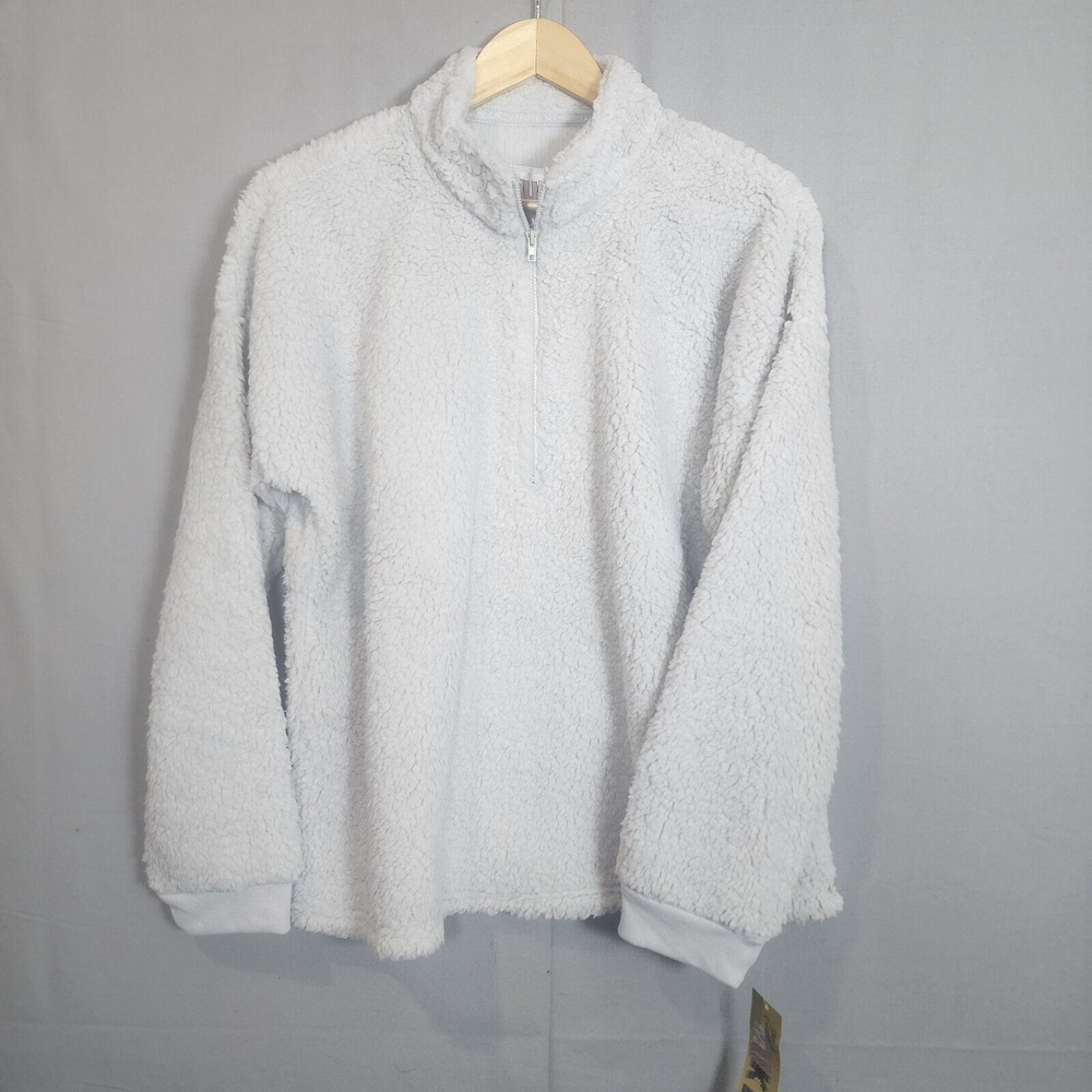 Muk Luks‎ Pullover White Sherpa Fleece Quarter-Zip Women Large
